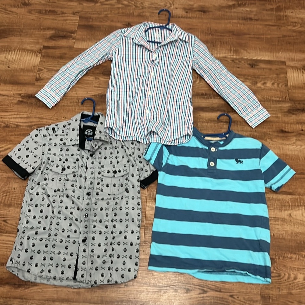 Bundle Set of  Three Boys Shirts With Buttons Short and Long Sleeve Size 6